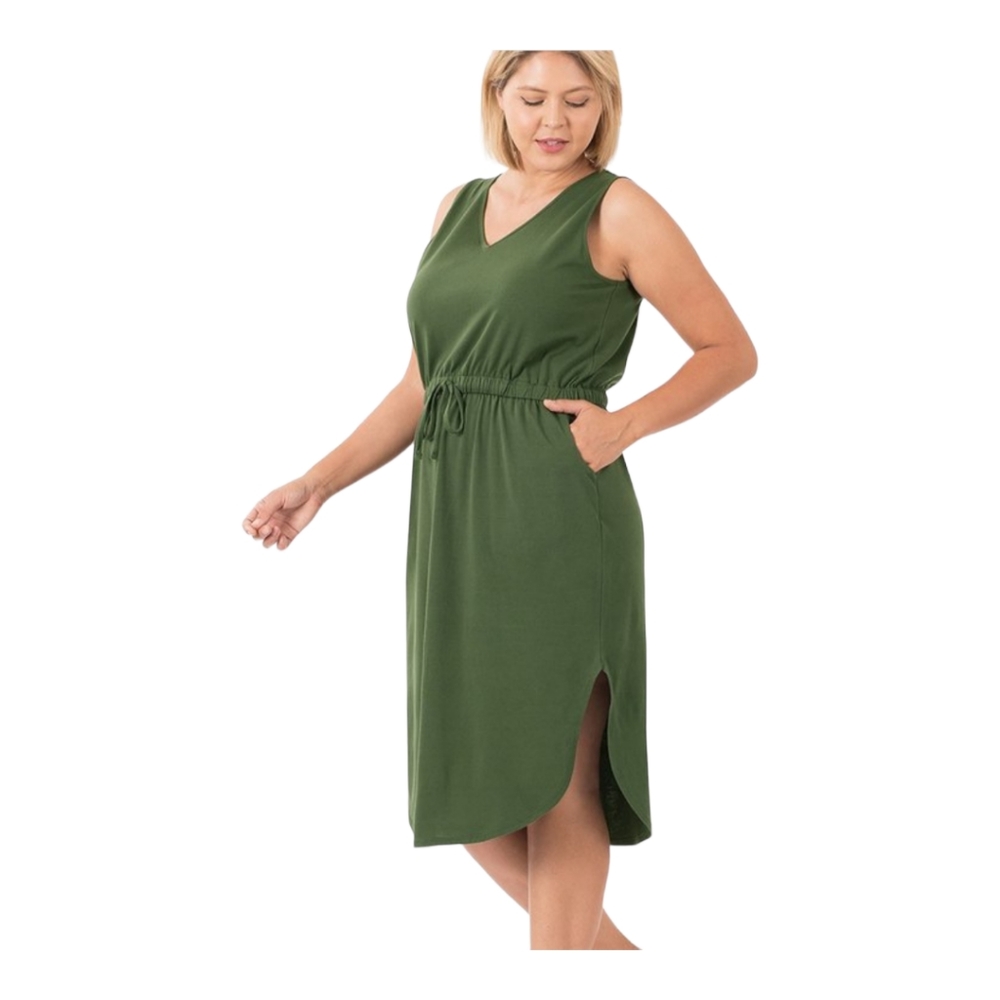 NWOT Zenana Plus Size Army Green Drawstring Waist Dress 2X